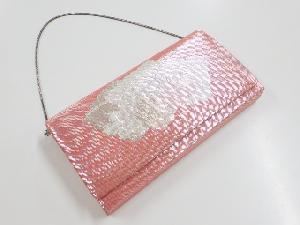 リサイクル　銀糸破れ色紙に万寿菊模様織り出し和装バッグ